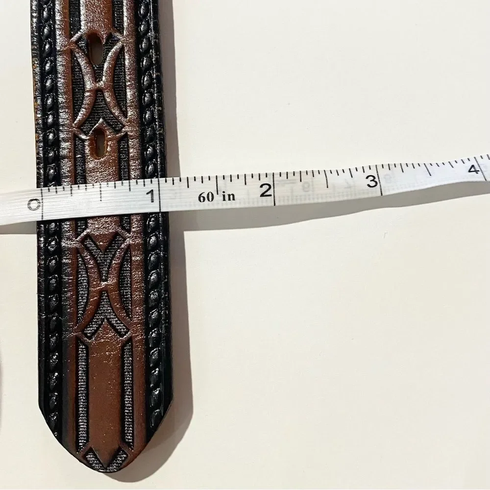 Vintage Hand Stained Latitan Tooled Leather Belt Women's Size 34 Western Cowgirl